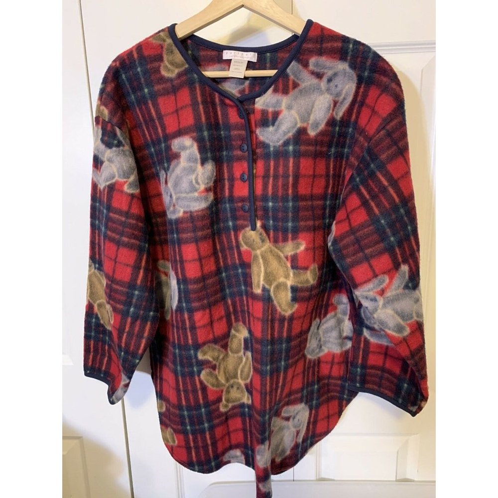 Partners Intimate Women's M Sleep Top Red Rabbit Bear Button - Picture 3 of 6